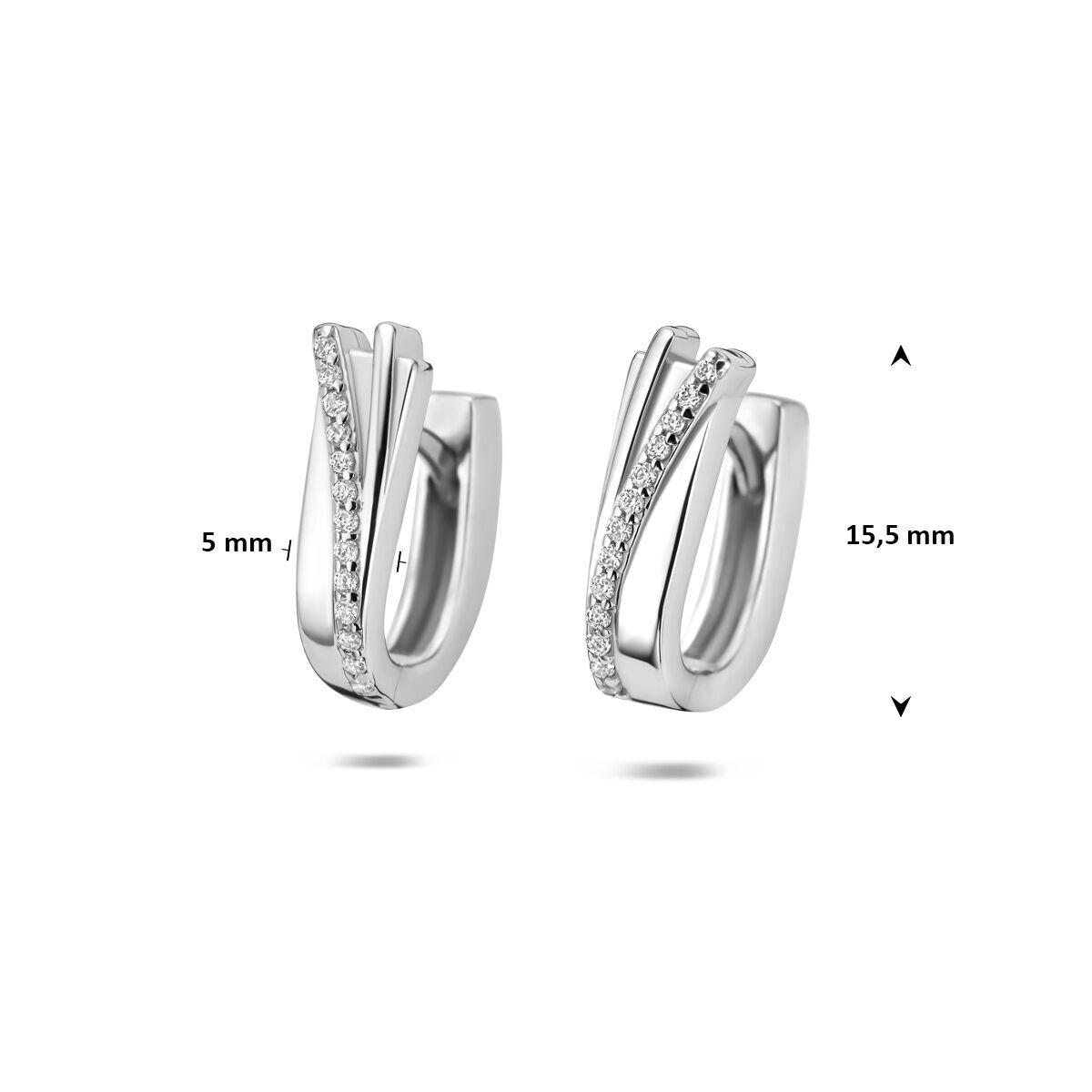 Oorbellen zirkonia zilver gerhodineerd 15,5 mm