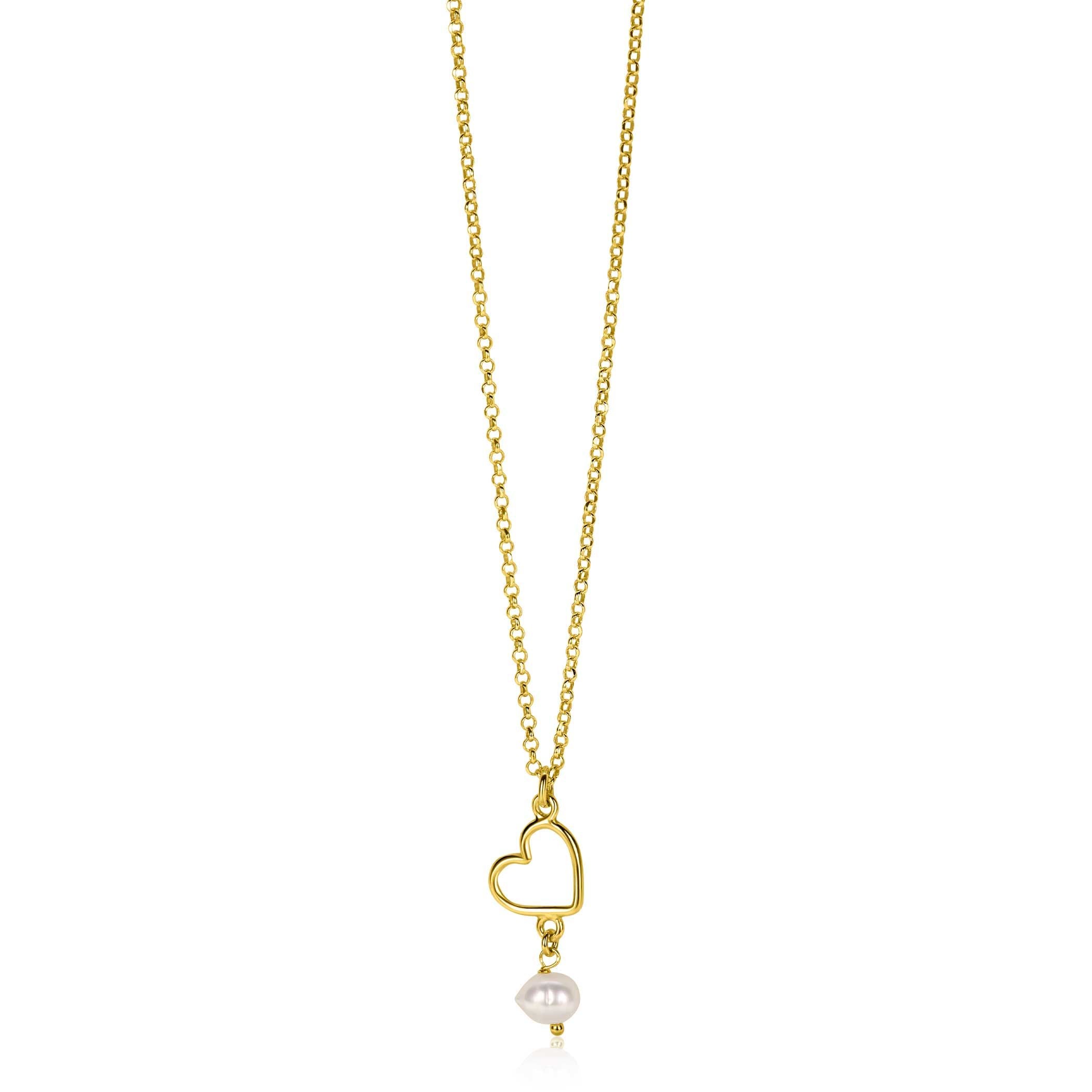 ZINZI Verguld Zilveren Ketting met Witte Parel - ZIC2642