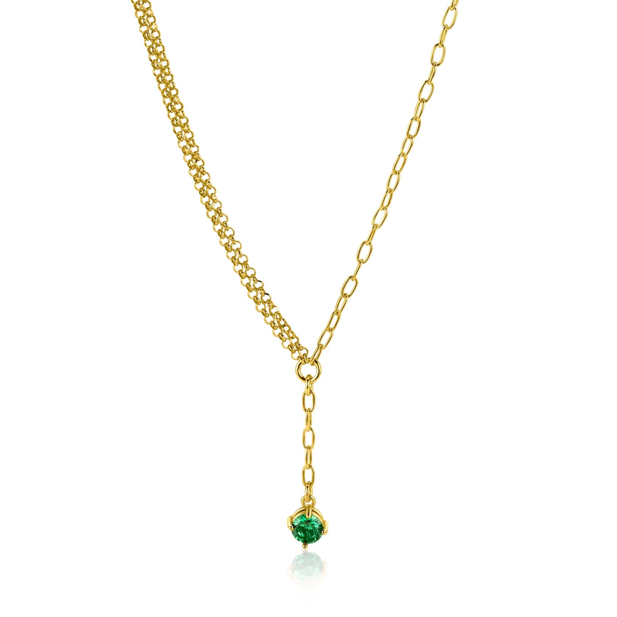 ZINZI Verguld Zilveren Ketting met Groene Zirkonia - ZIC2660G