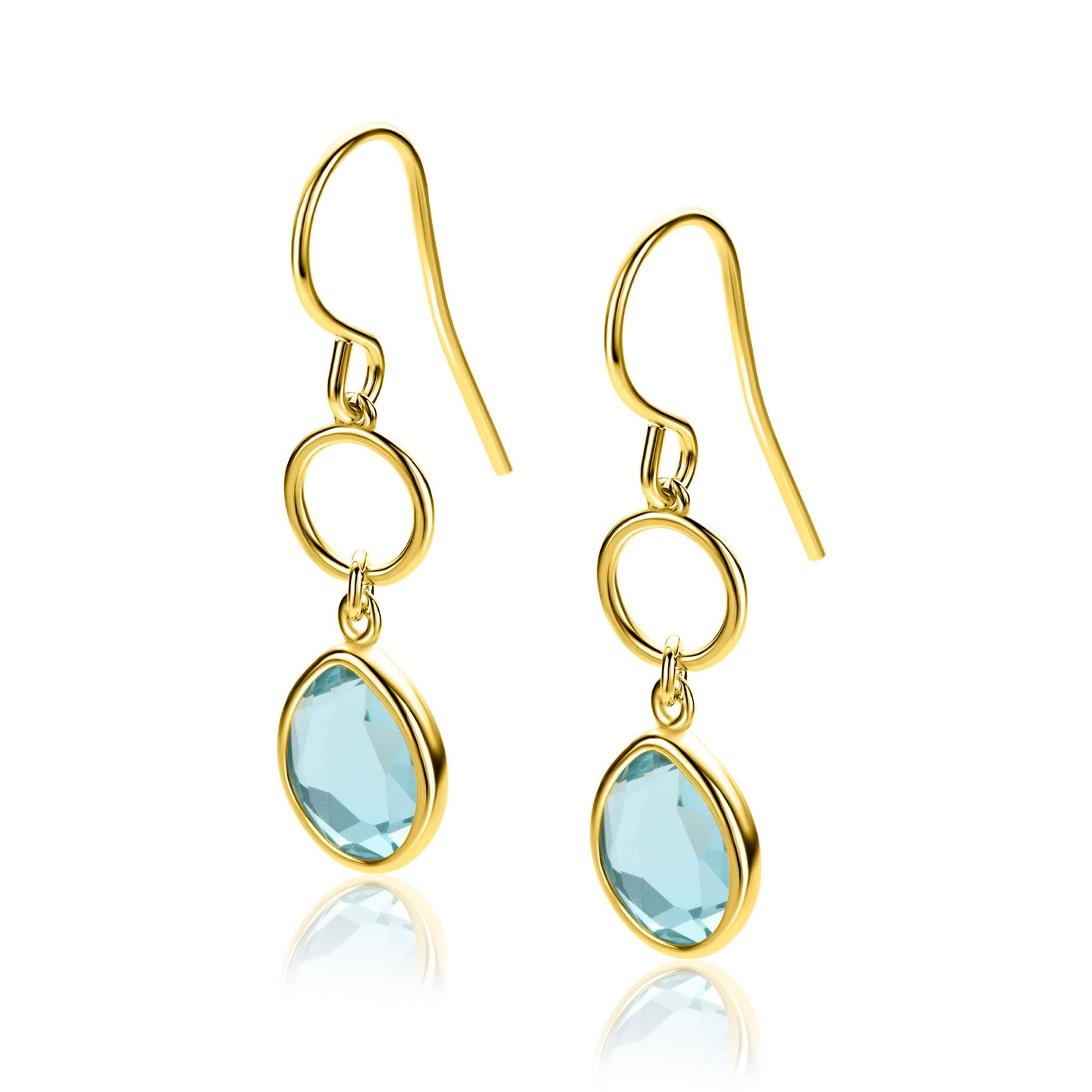ZINZI gold plated zilveren oorhangers turquoise peer en open rondje 36mm ZIO2716G - PansiteNederland.nl