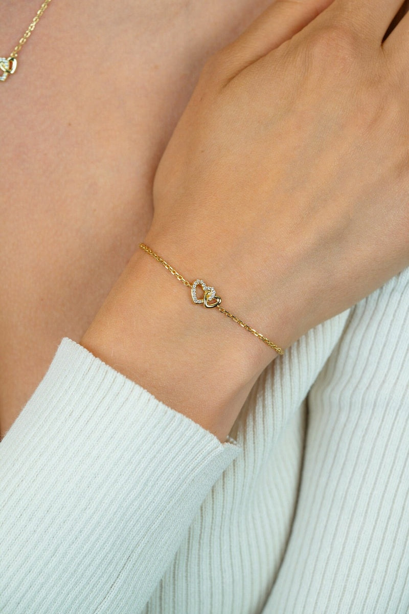 ZINZI gold plated zilveren armband met verbonden hartjes, witte zirkonia's 17-19cm - ZIA2493Y