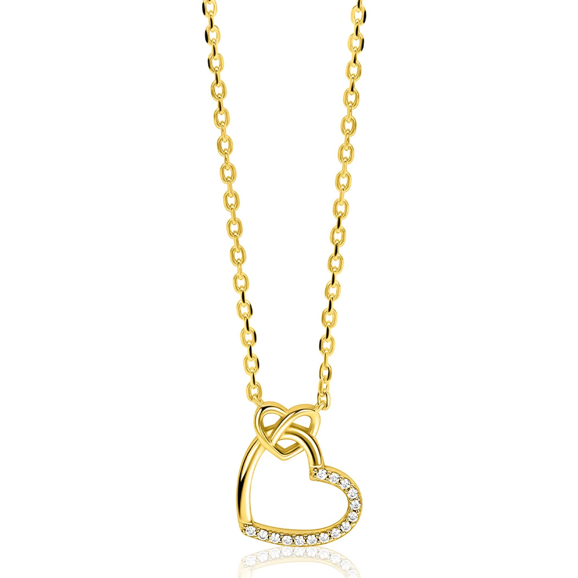 ZINZI Verguld Zilveren Ketting met Hartjes en Witte Zirkonia ZIC2874Y