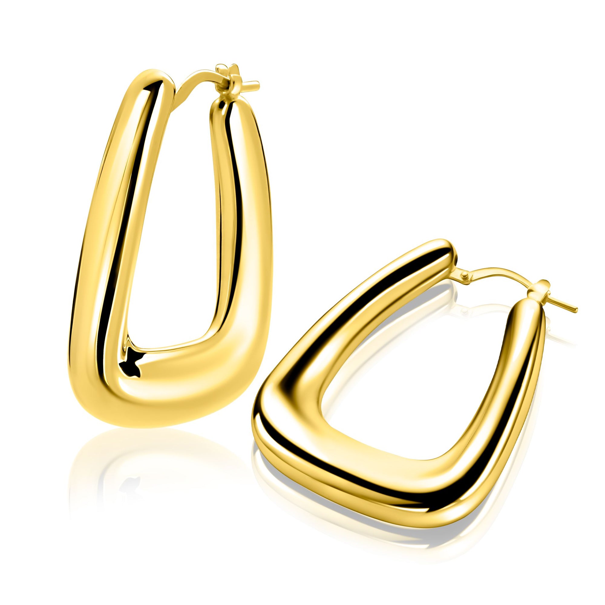 ZINZI gold plated zilveren oorringen met brede buis en rechthoekig model, handige bovensluiting 33mm ZIO2748G - PansiteNederland.nl