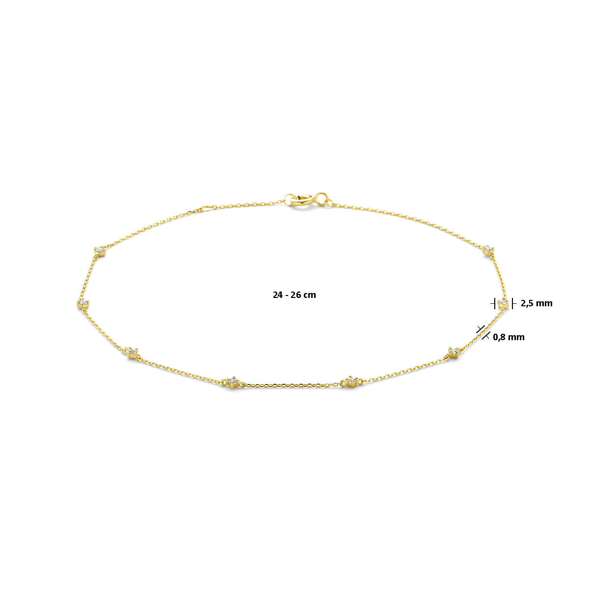 Enkelbandje zirkonia 24 - 26 cm 9K geelgoud