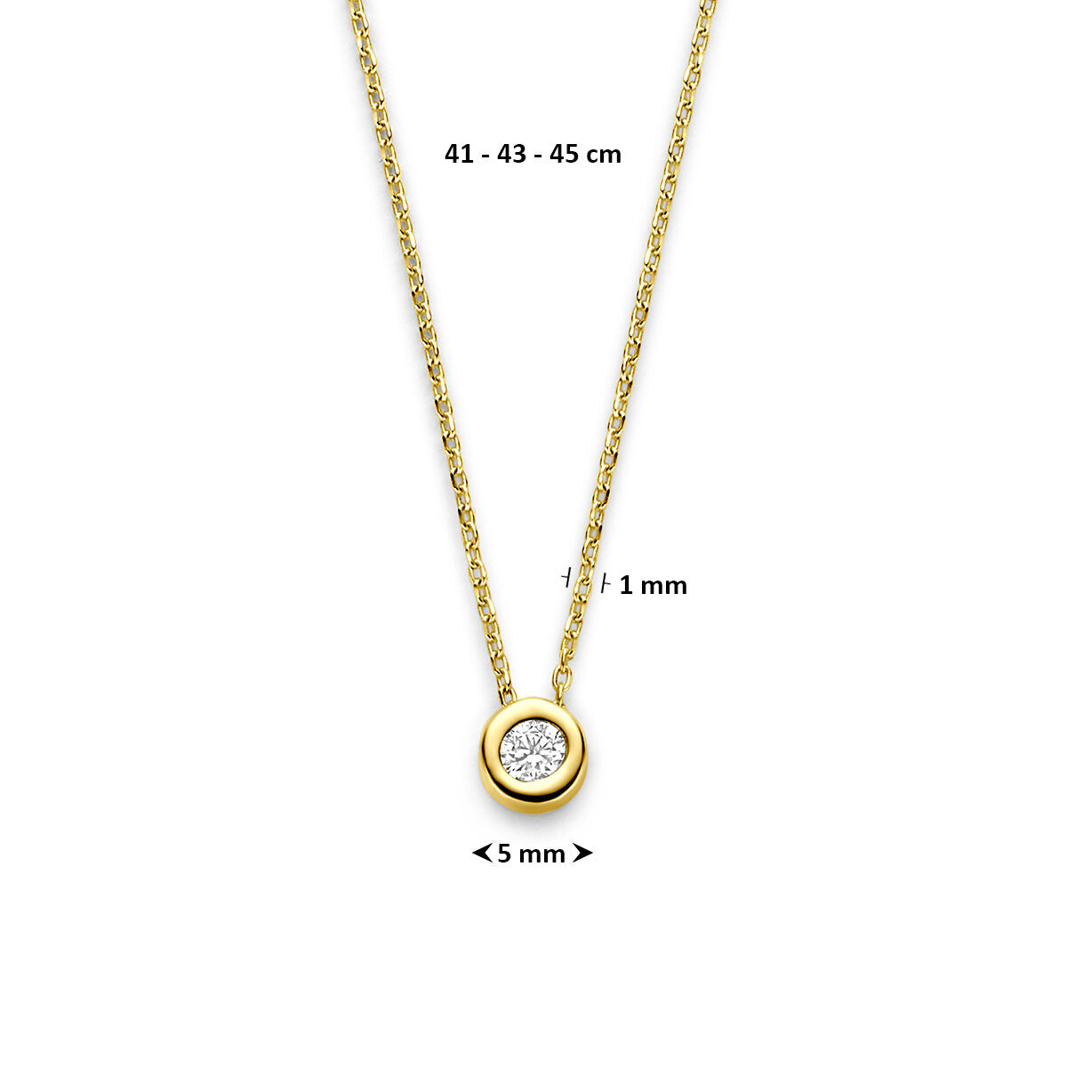 Collier zirkonia 41 - 43 - 45 cm 14K geelgoud