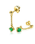 Zinzi 26mm gold plated zilveren oorstekers met kettinkje en een bungelende ronde groene kleursteen ZIO2660G - PansiteNederland.nl