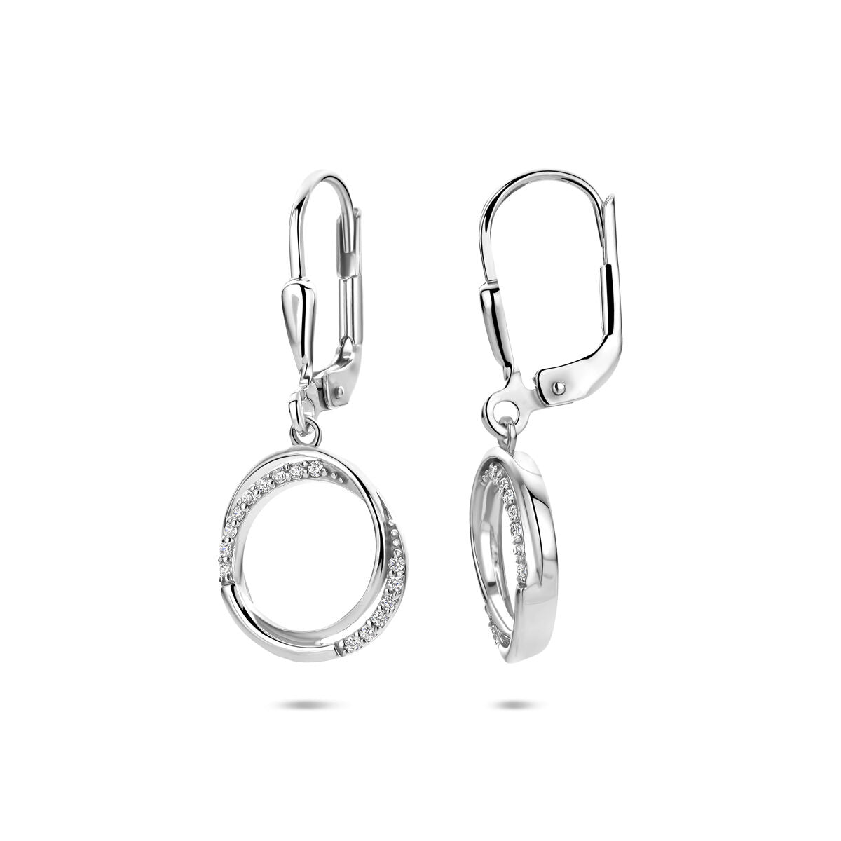 Zilveren gerhodineerde oorhangers zirkonia brisur haak 27 mm - 1341317