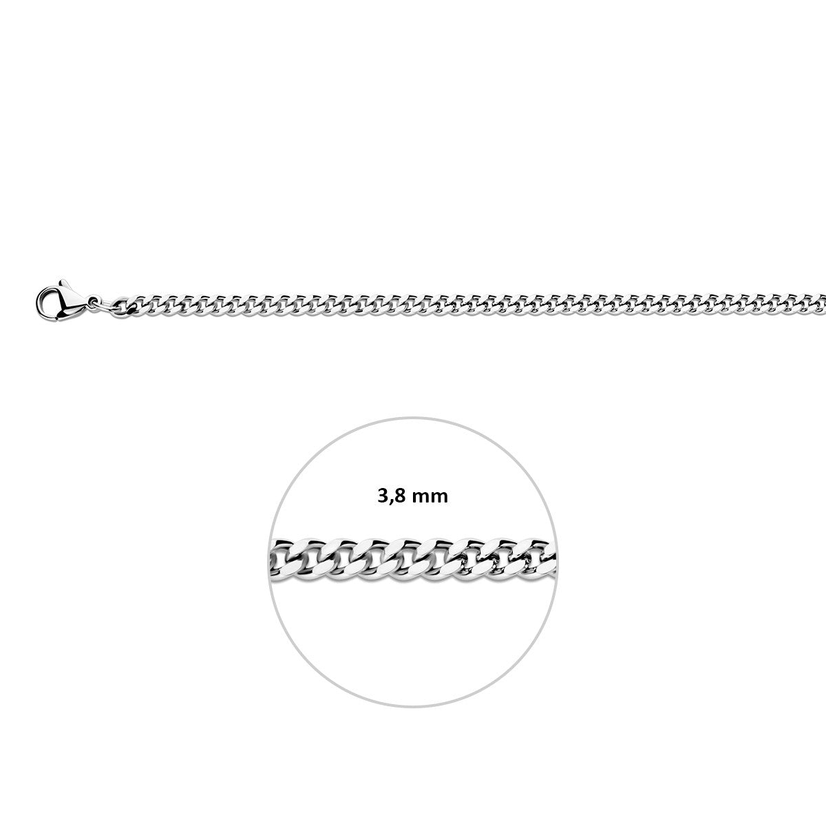 Collier gourmette geslepen 3,8 mm edelstaal