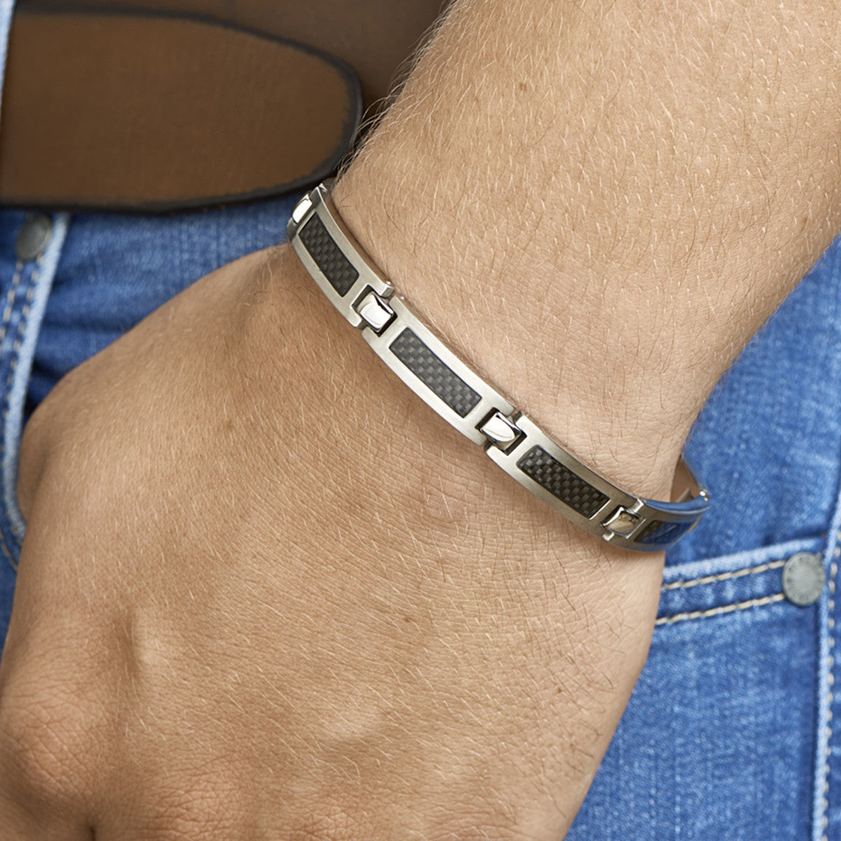 Fantasy Collection Armband carbon poli/mat 9 mm 21 cm edelstaal