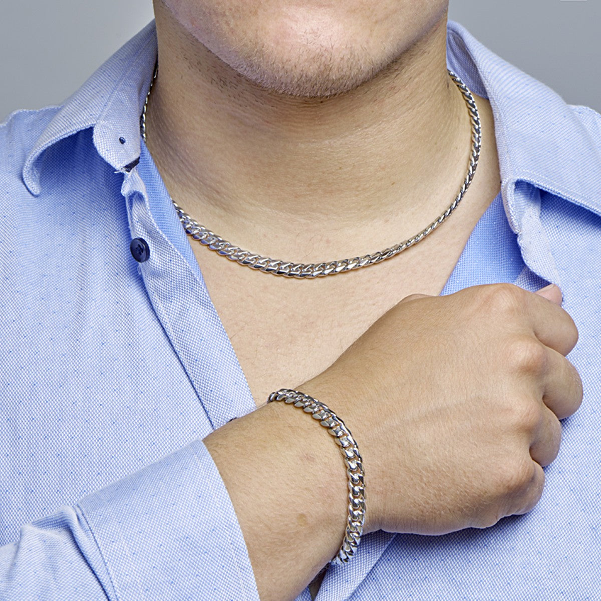 Fantasy Collection Armband gourmette 6 zijdes geslepen 7,7 mm edelstaal