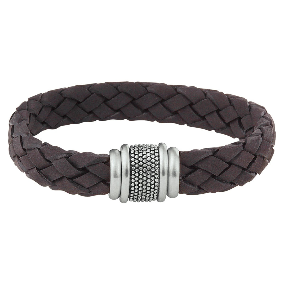 Fantasy Collection Armband leer donkerbruin edelstaal