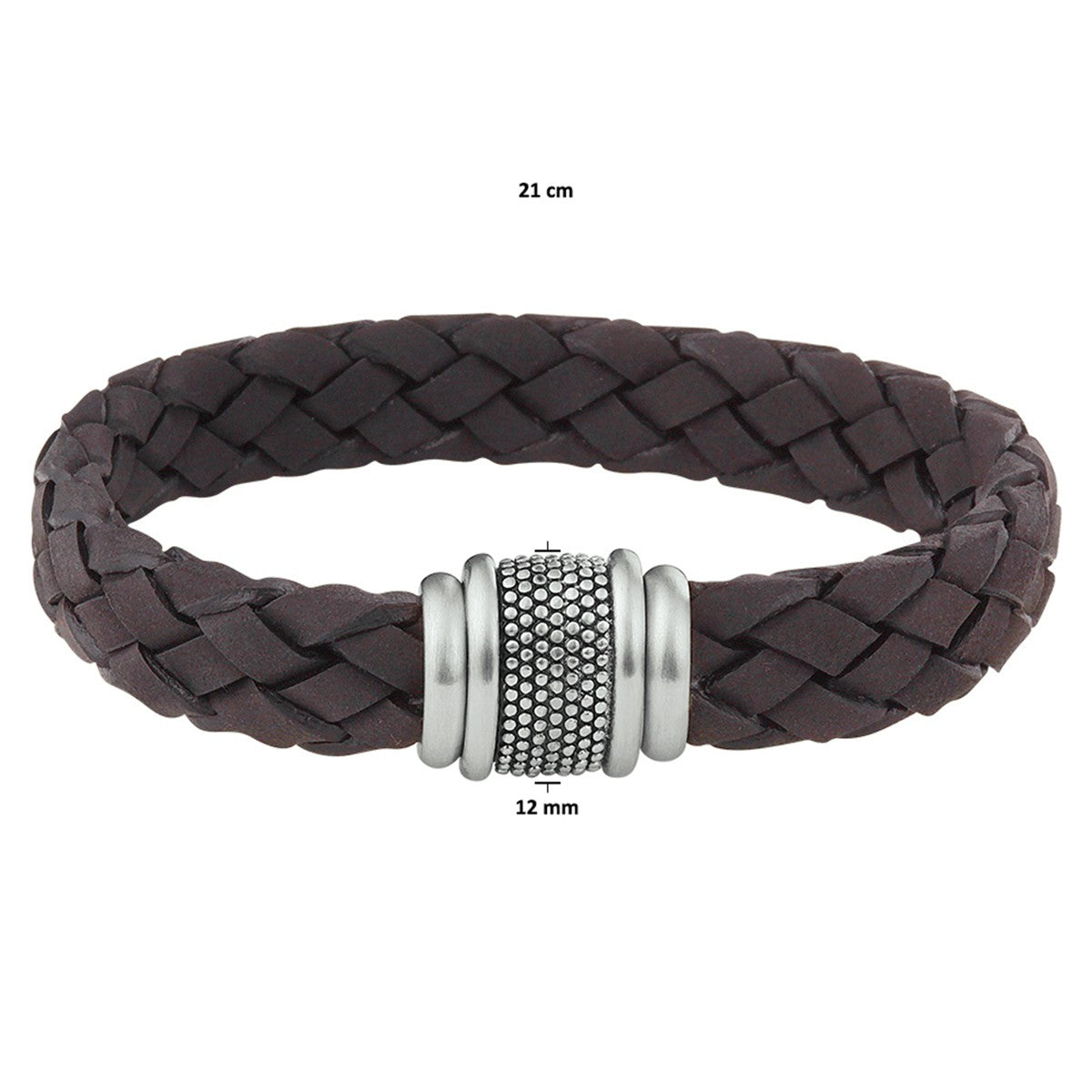 Fantasy Collection Armband leer donkerbruin edelstaal