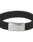 Stalen armband leer zwart 12 mm PSN6505984 - PansiteNederland.nl
