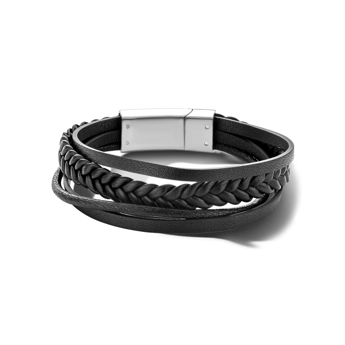 Fantasy Collection Armband leer zwart 12 mm edelstaal