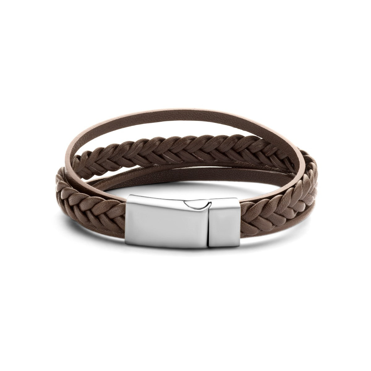 Fantasy Collection Armband leer bruin 12 mm edelstaal