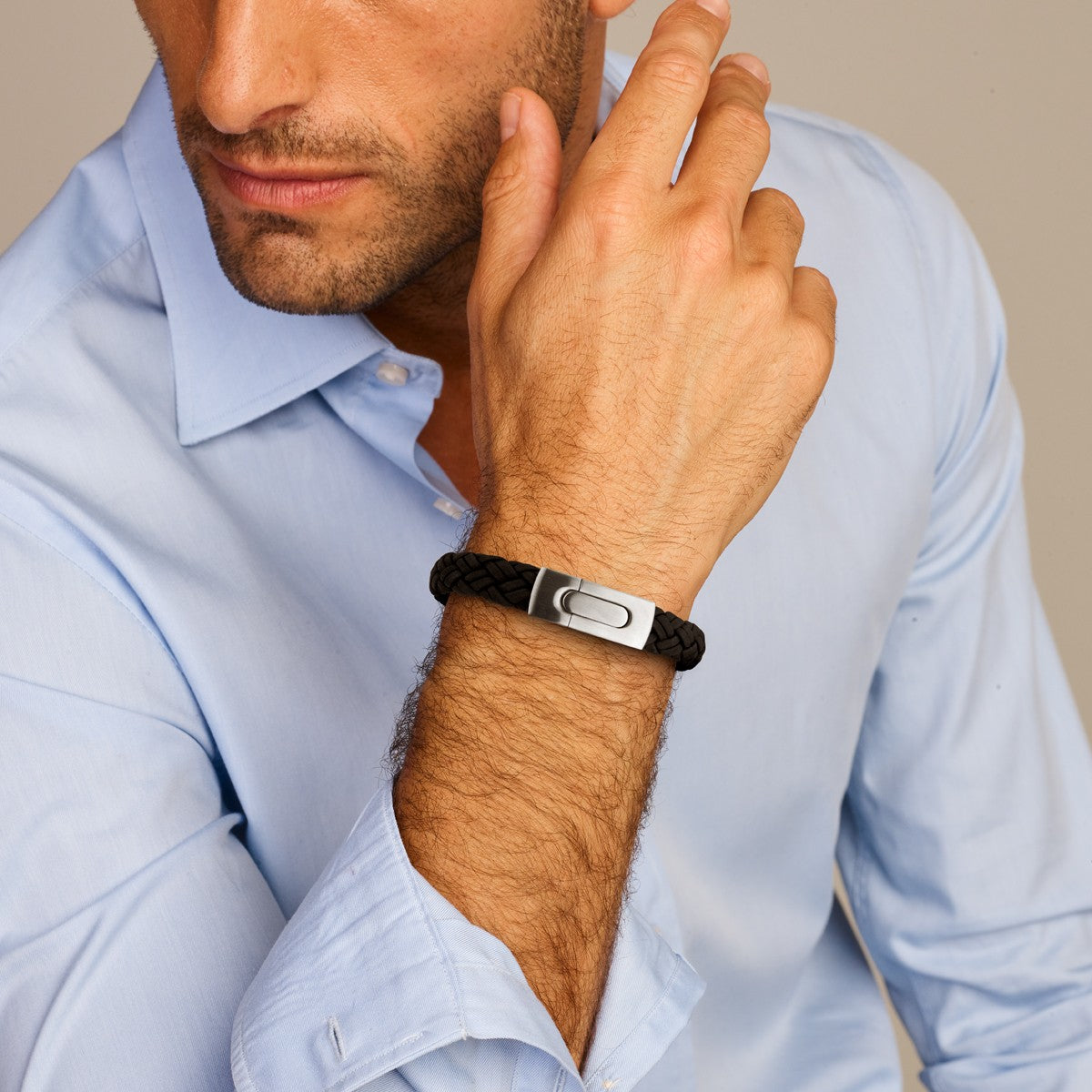 Stalen armband leer 10 mm  PSN6506079 - PansiteNederland.nl