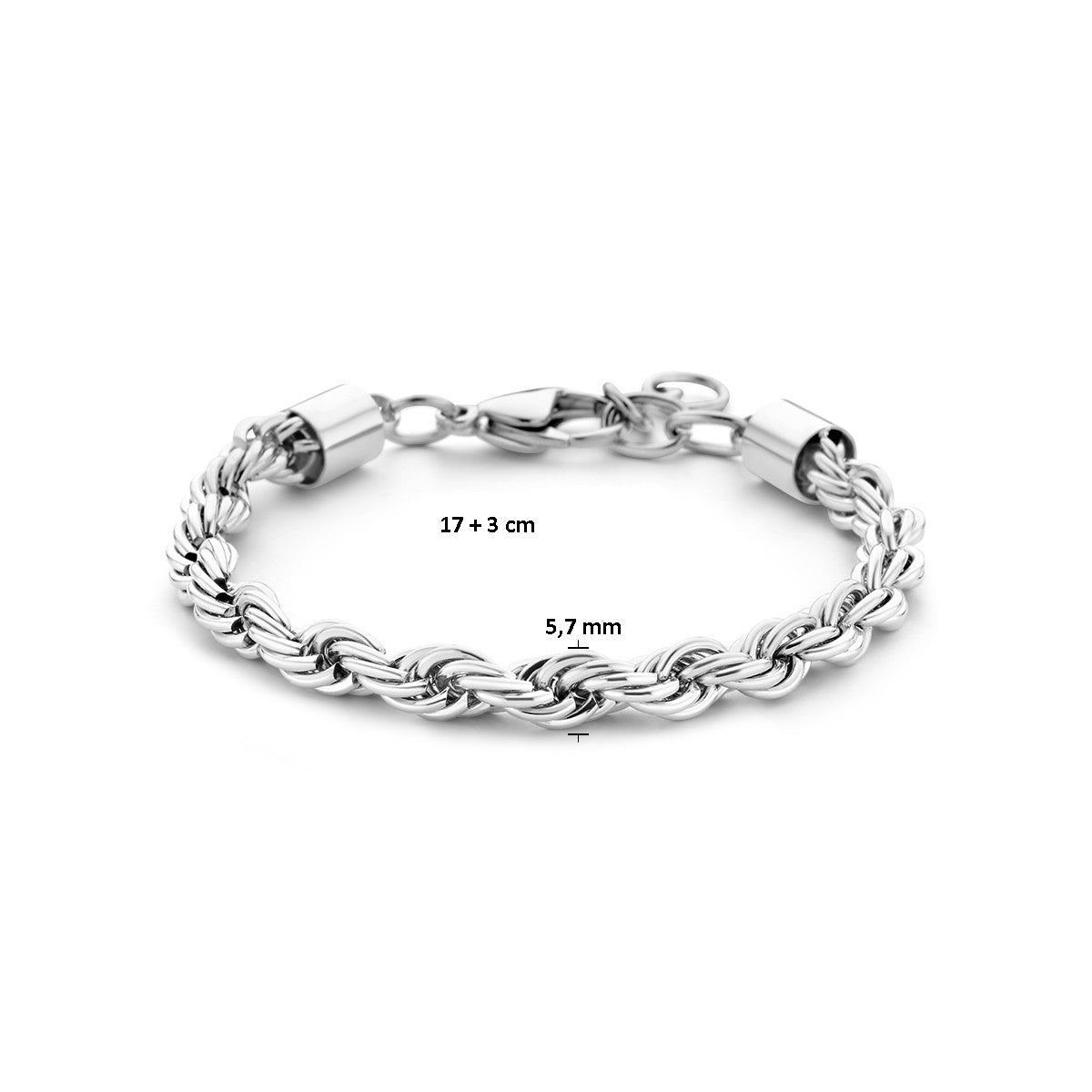 Fantasy Collection Armband koord 5,7 mm 17 + 3 cm edelstaal