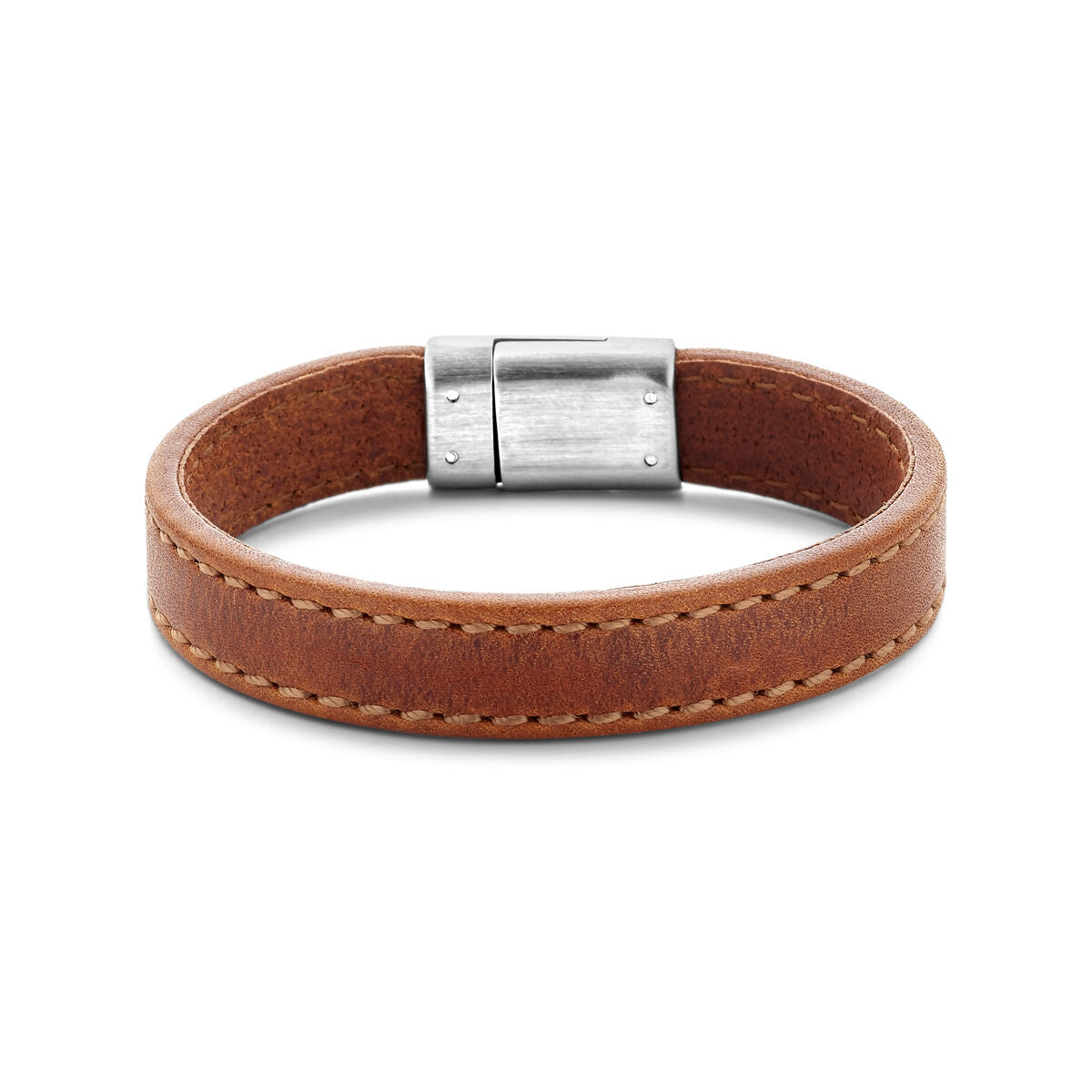 Fantasy Collection Armband leer bruin 12,5 mm edelstaal