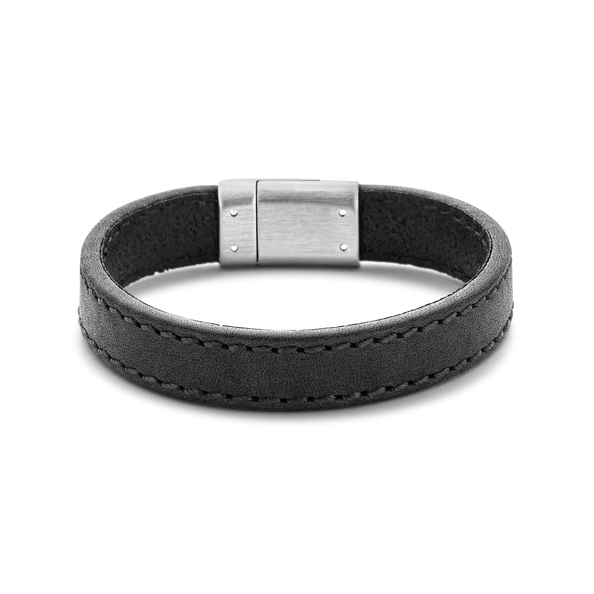 Fantasy Collection Armband leer zwart 12,5 mm edelstaal