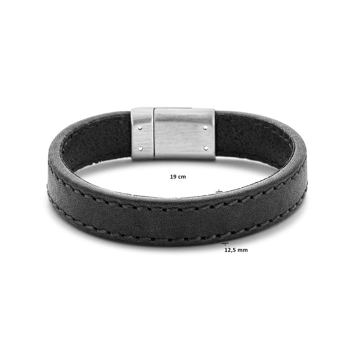 Fantasy Collection Armband leer zwart 12,5 mm edelstaal