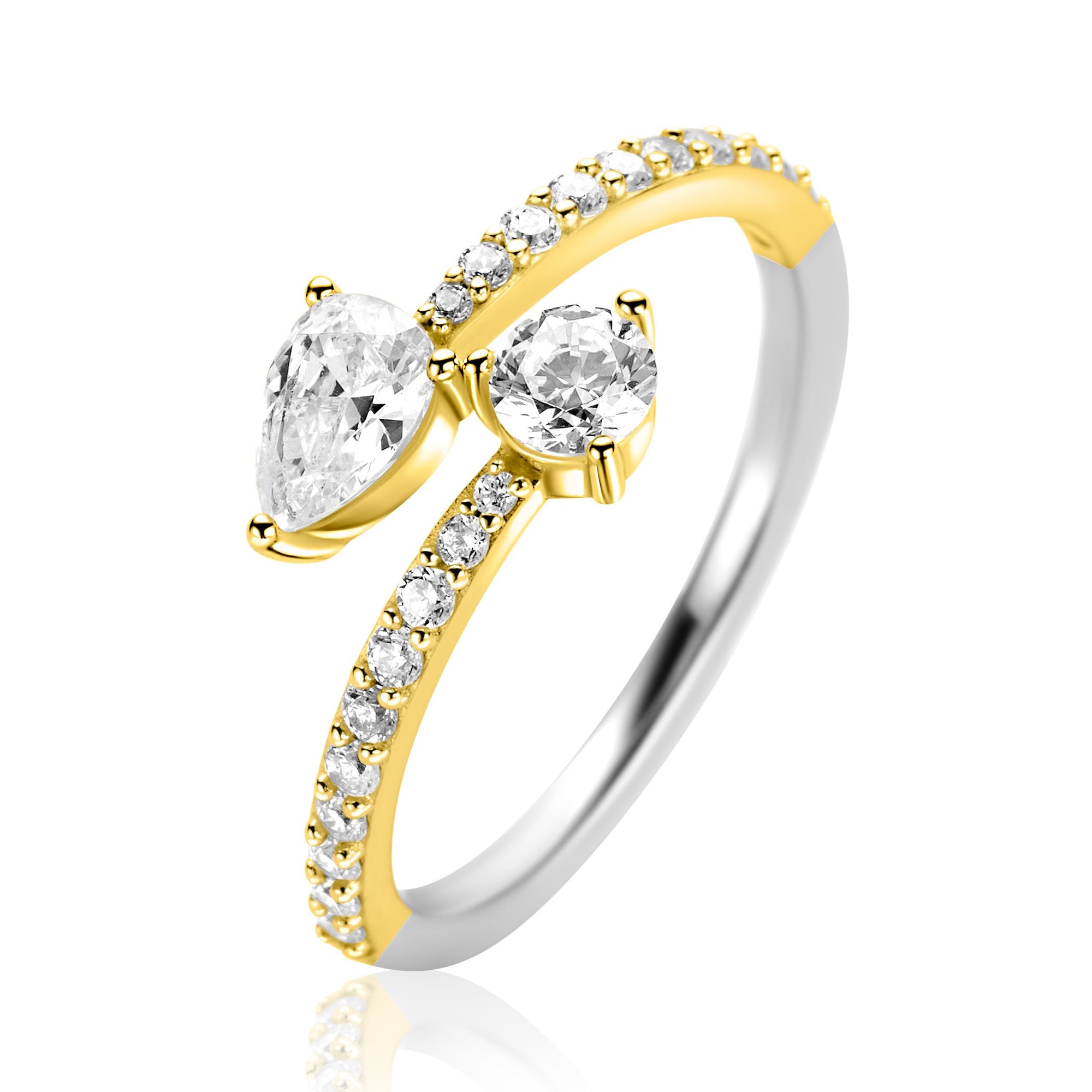 ZINZI gold plated zilveren multi-look ring met druppel- en ronde zetting ZIR2726Y - PansiteNederland.nl
