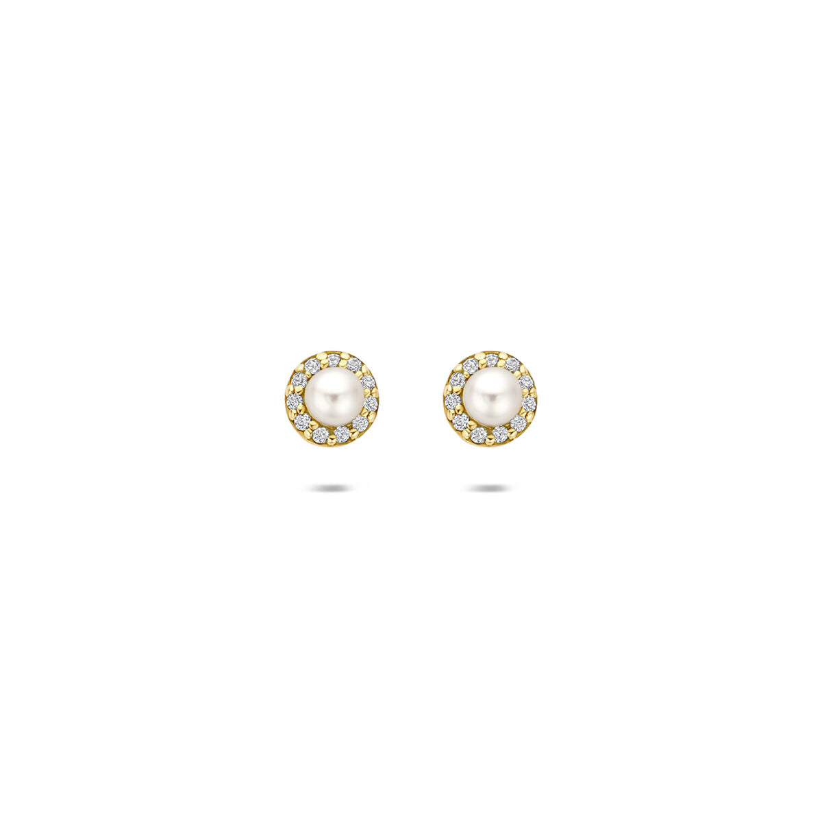 Fantasy Collection Oorbellen parel en zirkonia 5 mm 14K geelgoud