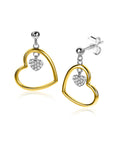 Zinzi 20mm gold plated zilveren oorstekers open hart 15mm en bungelend hartje bezet met witte zirkonia's ZIO2621 - PansiteNederland.nl