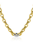 ZINZI gold plated zilveren schakel ketting met een ronde schakel bezet met witte zirkonia's 6mm breed 45cm ZIC2664