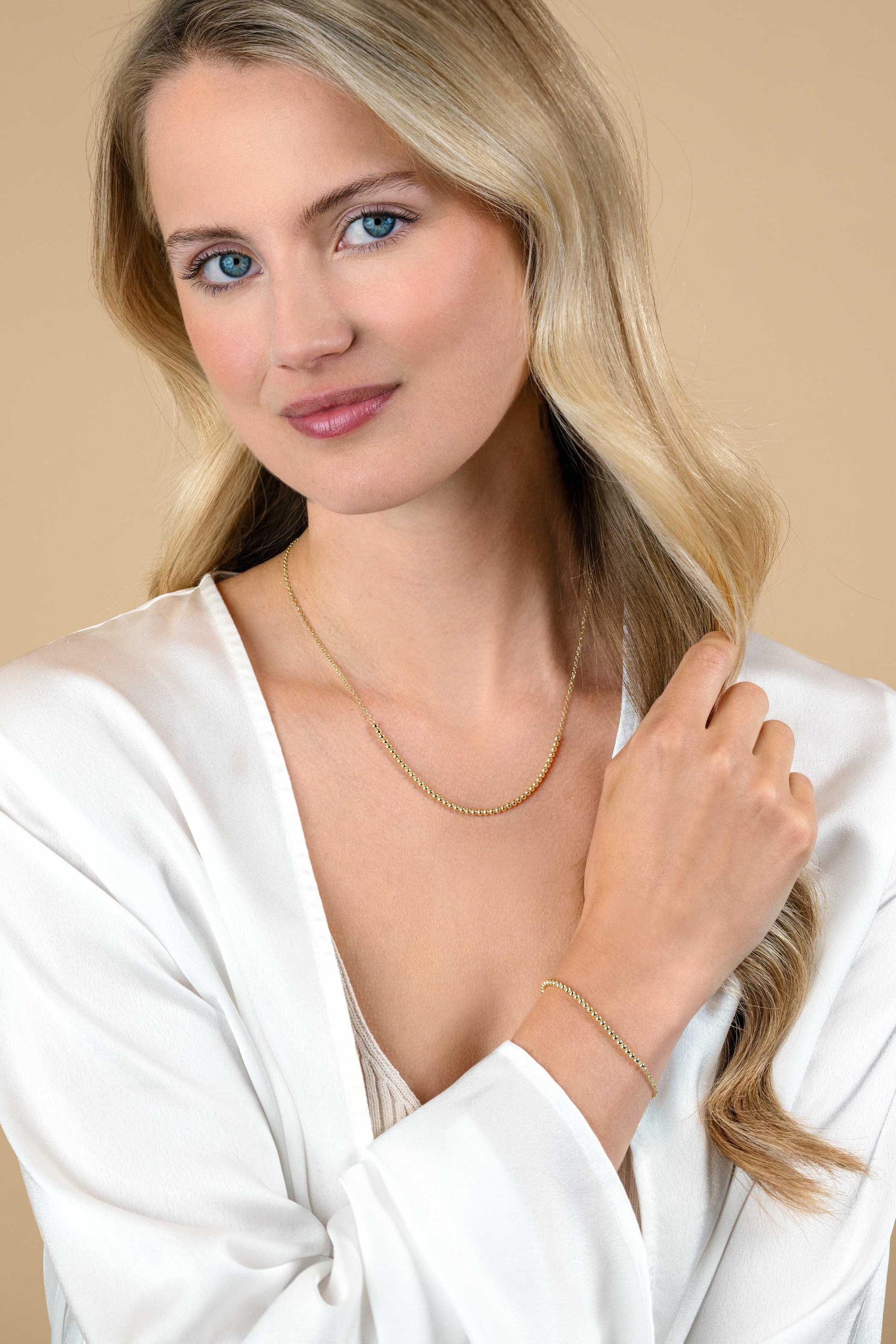 ZINZI gold plated zilveren jasseron ketting met bolletjes schakels 2,5mm breed in het midden 40-45cm ZIC2640G