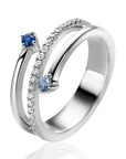 ZINZI zilveren multi-look ring (9mm breed) met 3 rijen, bezet met blauwe kleurstenen en witte zirkonia's ZIR2646B - PansiteNederland.nl
