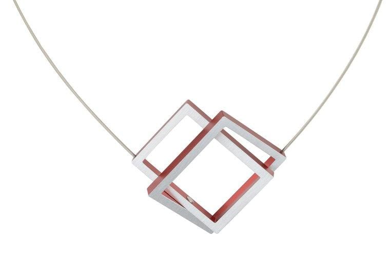 Clic Twee Rechthoeken in Elkaar Rood Collier - C30R
