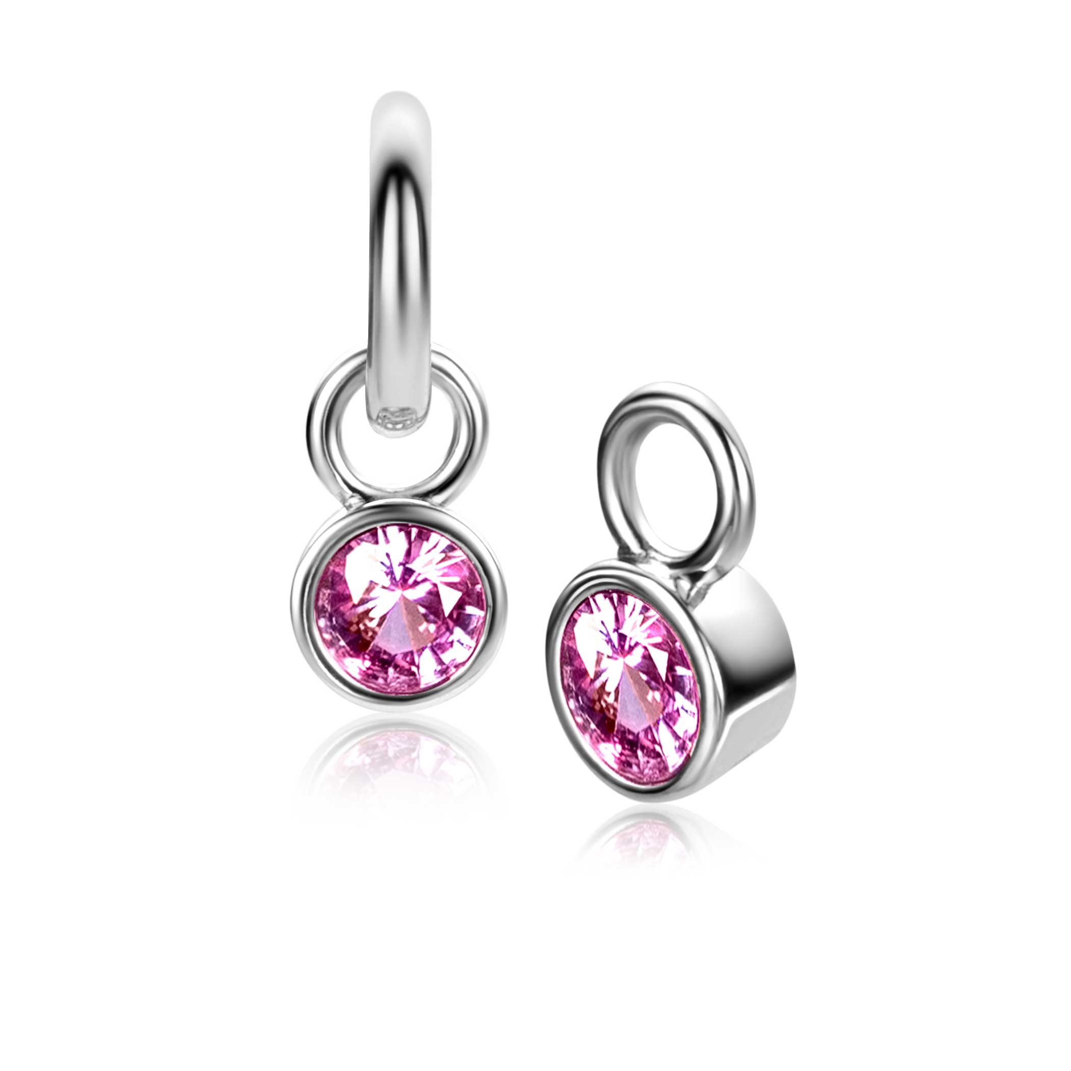 ZINZI OKTOBER oorbedels zilver met geboortesteen roze rozenkwarts zirconia (excl. oorbellen)