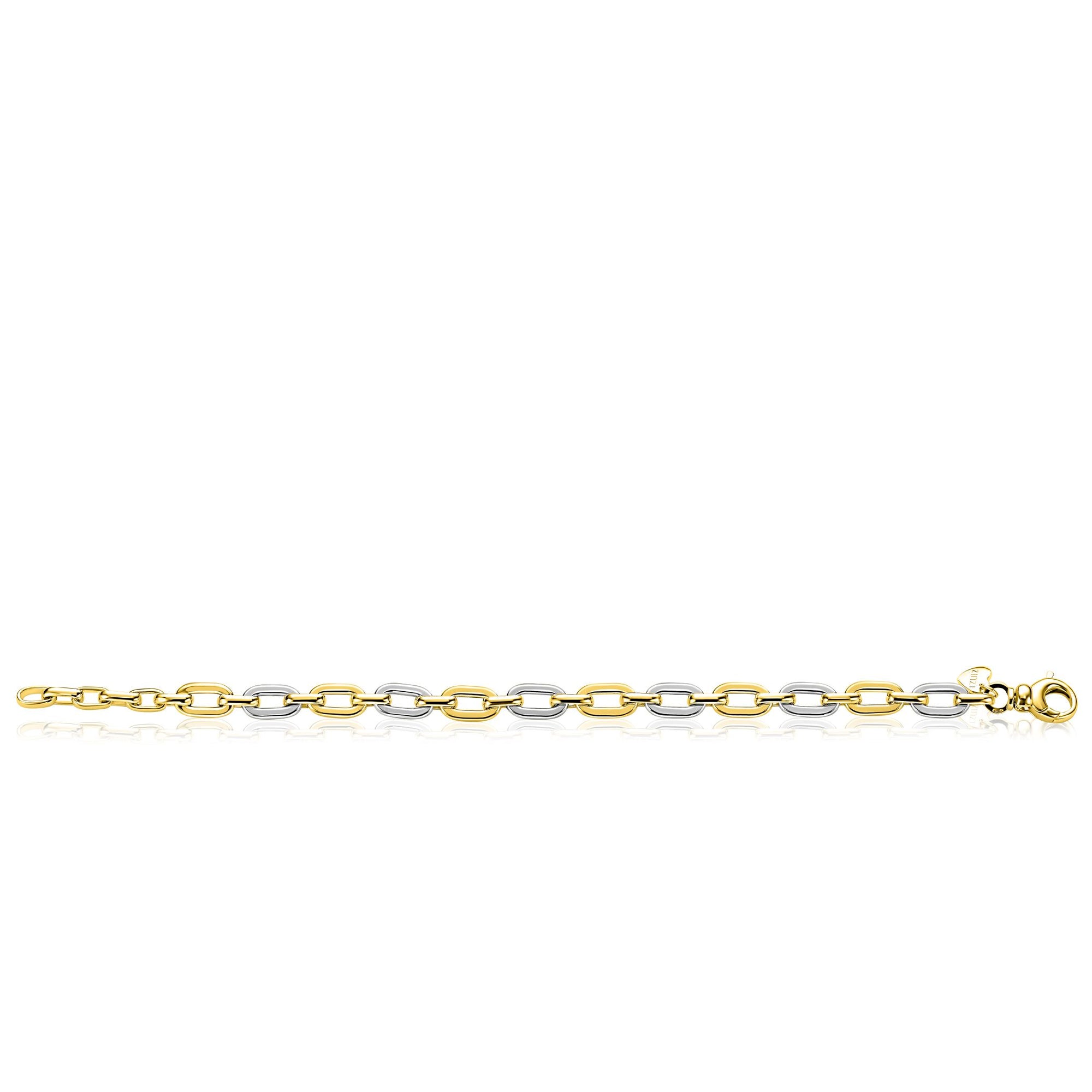 ZINZI gold plated armband met bicolor rechthoekige schakels 6,5mm ZIA2757