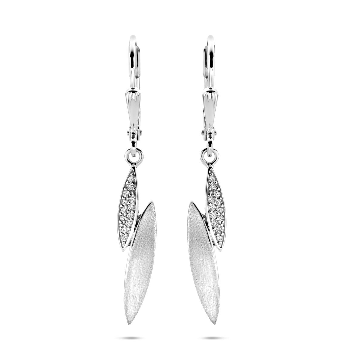Zilveren gerhodineerde oorhangers zirkonia poli/mat 36 mm - 1341203