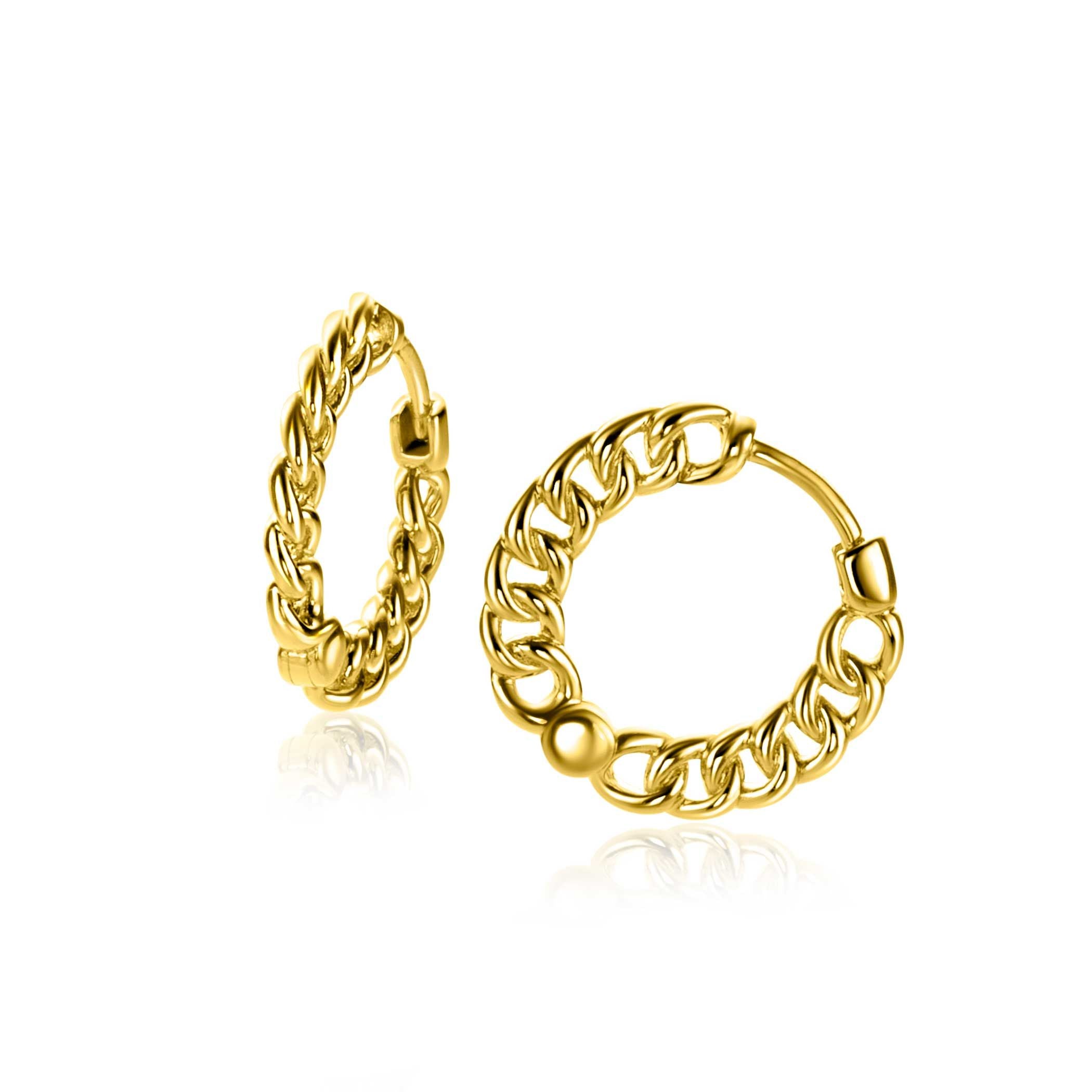ZINZI gold plated zilveren oorbellen, vanaf zijkant gourmette schakel zichtbaar, 2mm breed, met luxe klapsluiting 17mm