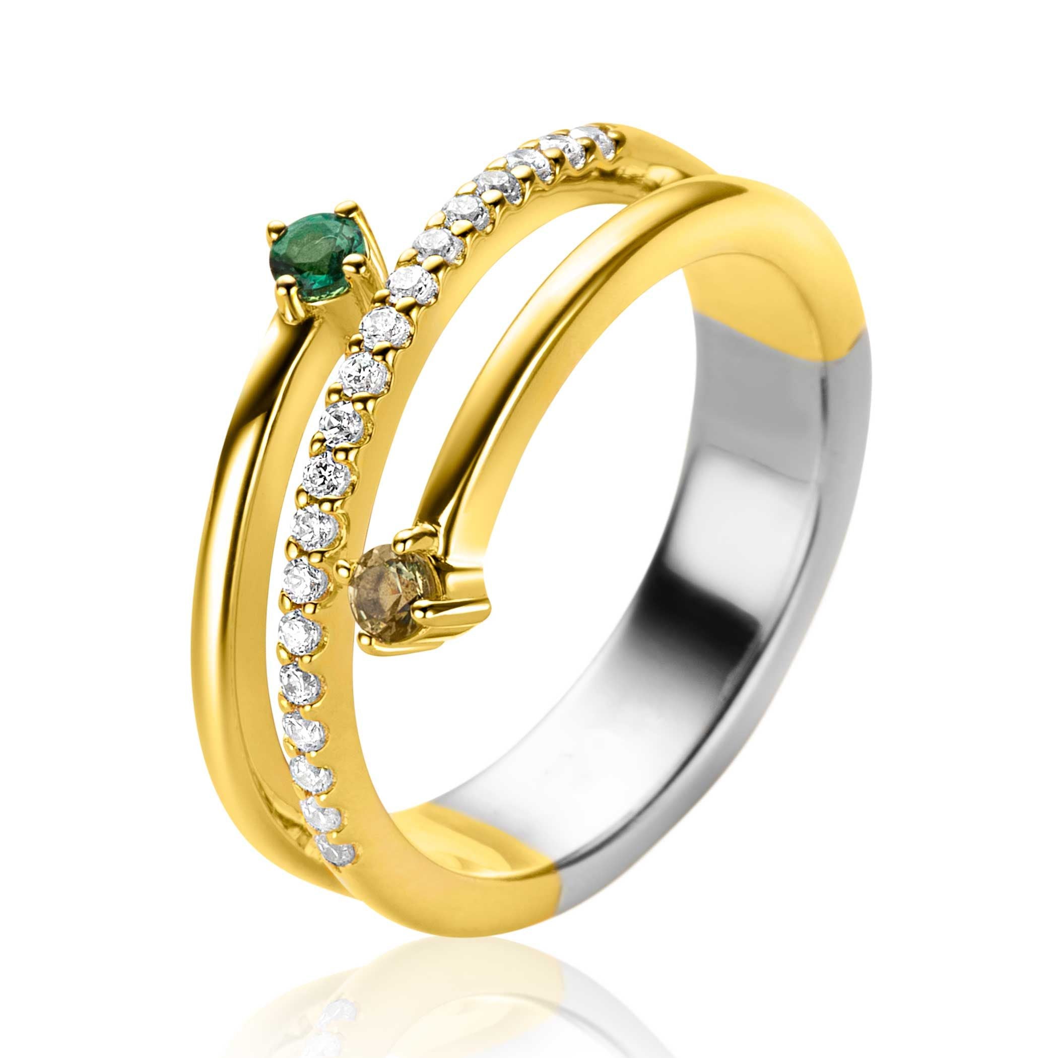 ZINZI Verguld Zilveren Ring met Groen, Wit Zirkonia - ZIR2646G