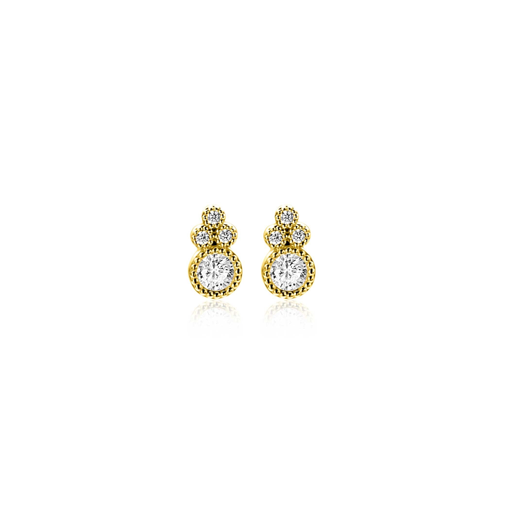 ZINZI 14K Gouden Oorknoppen met Witte Zirkonia ZGO545 oorbellen