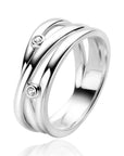 ZINZI zilveren cross-over ring met gladde banen en ronde zettingen met witte zirkonia ZIR2571 - PansiteNederland.nl