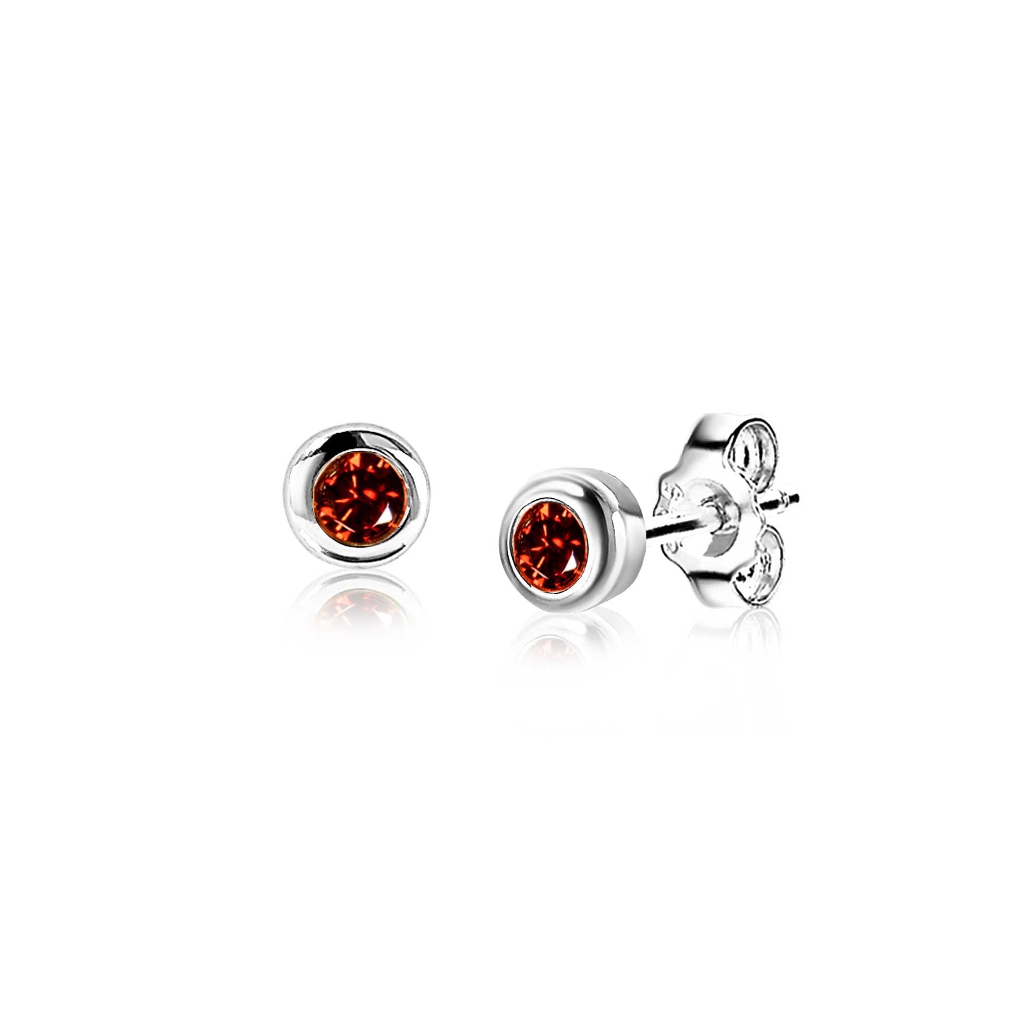 ZINZI JANUARI oorknoppen 4mm zilver met geboortesteen rood granaat zirconia oorbellen