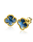 Zinzi 9mm gold plated zilveren oorstekers in klaver vorm met donkerblauwe kleursteen ZIO2662DB - PansiteNederland.nl