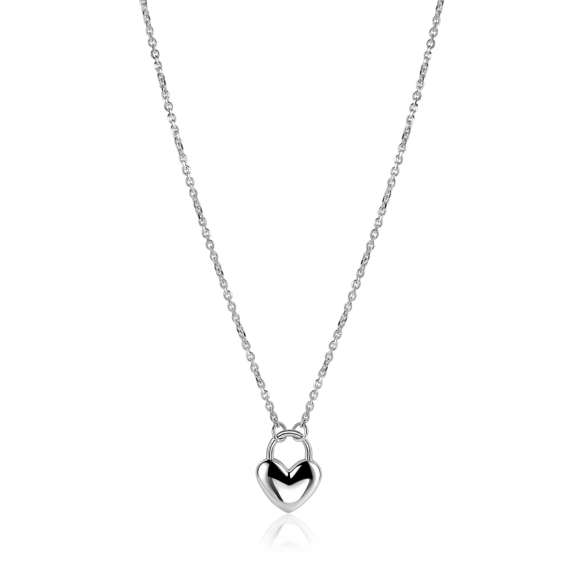 ZINZI zilvereren schakelketting met hartvormige slot hanger 18mm breed 42-45 cm ZIC2673