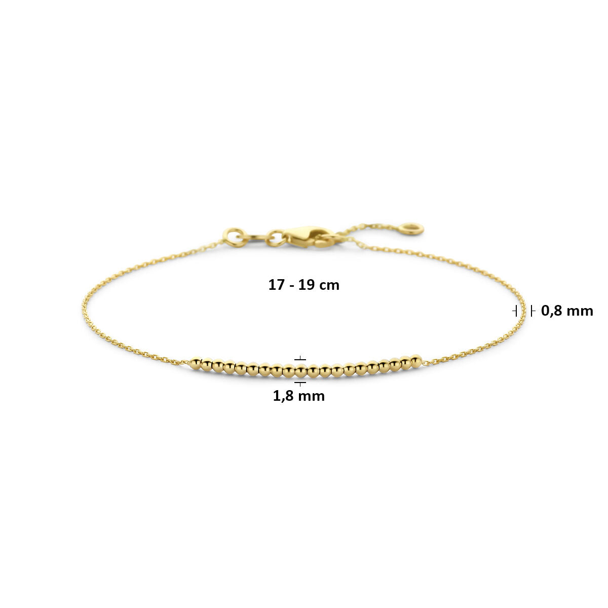 Armband bolletjes 14K geelgoud 17 - 19 cm