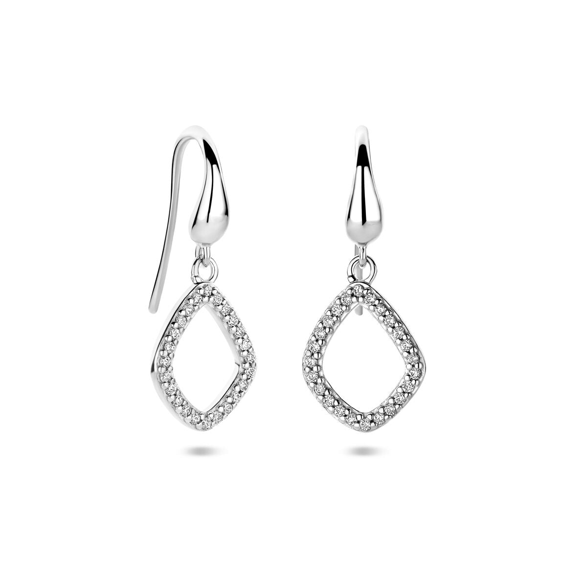 Zilveren gerhodineerde oorhangers ruit zirkonia franse haak 25 mm - 1341721