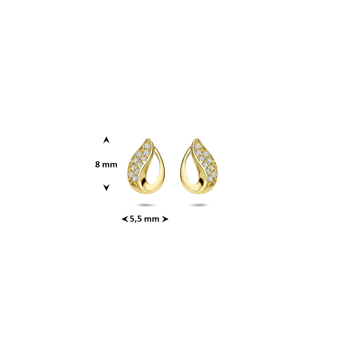 Oorknoppen zirkonia 9K geelgoud 8 mm