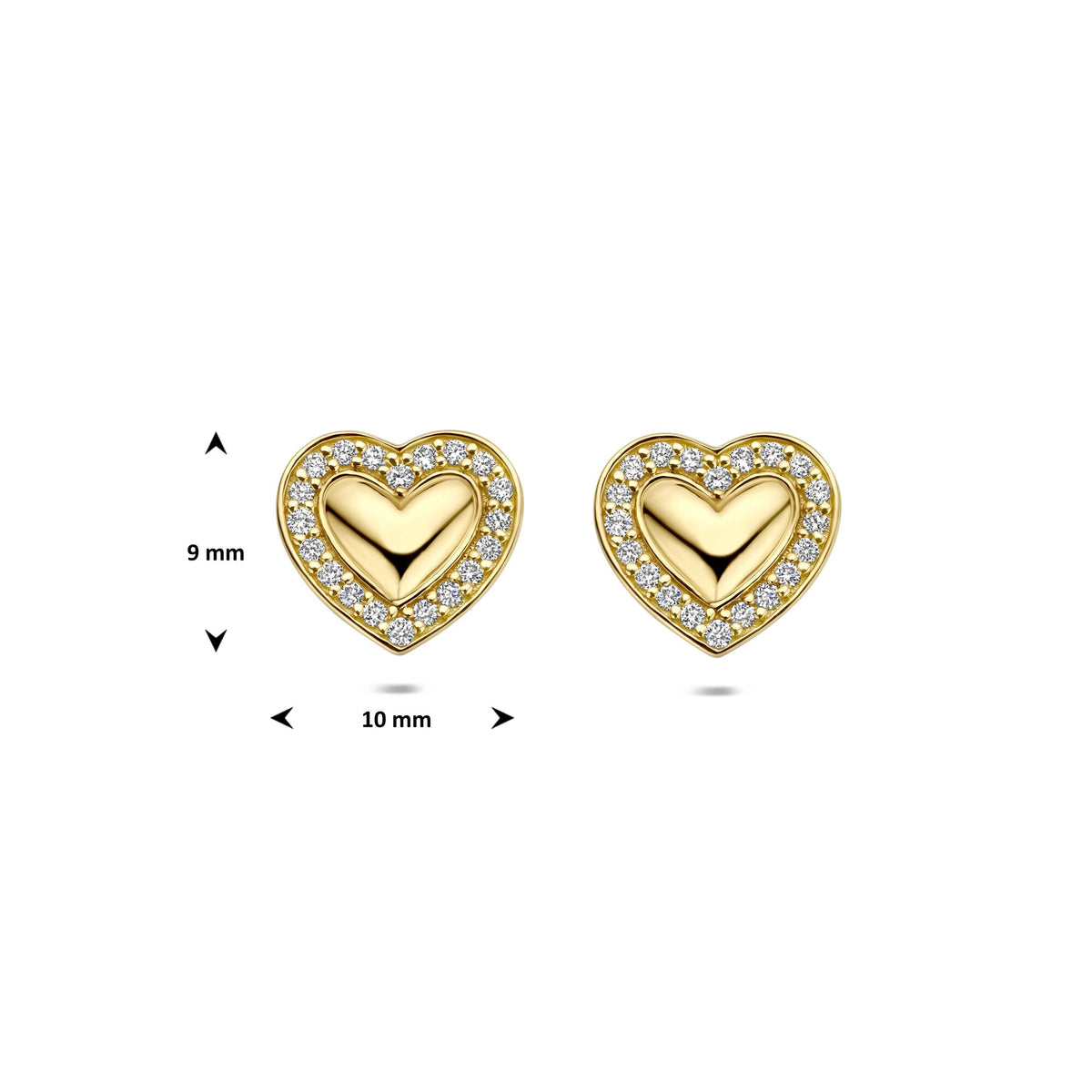 Oorknoppen hart lab grown diamant 0.20ct (2x 0.10ct) f vs 14K geelgoud 9 mm