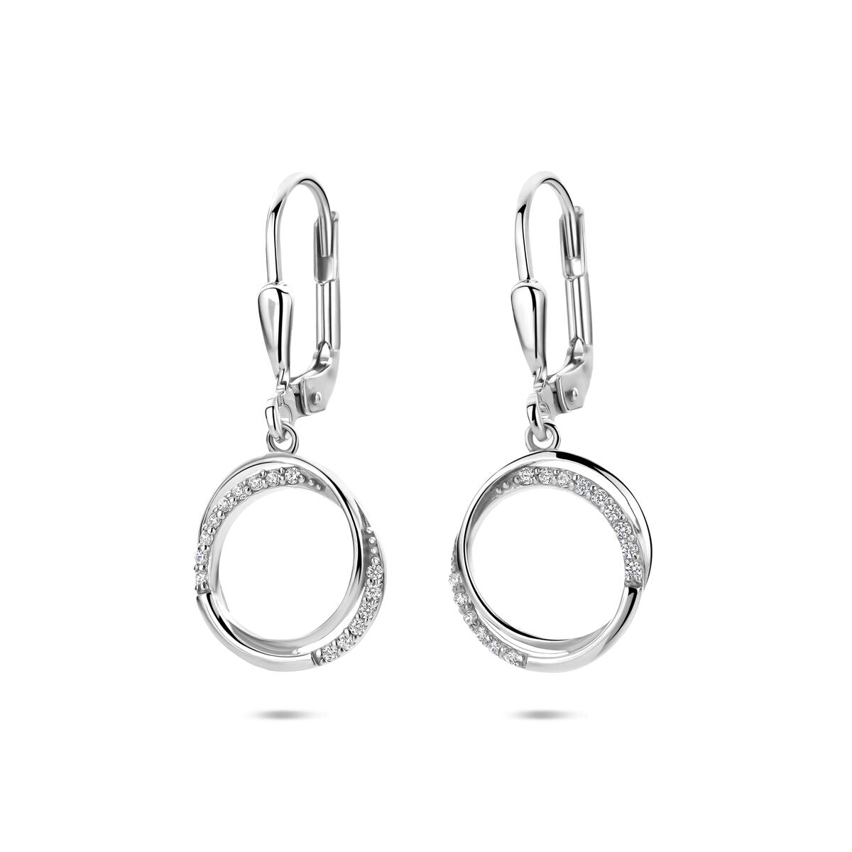 Zilveren gerhodineerde oorhangers zirkonia brisur haak 27 mm - 1341317