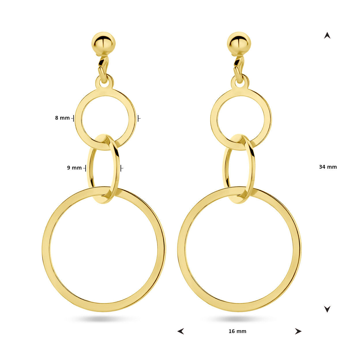 Fantasy Collection Hangende oorbellen cirkels 1 micron zilver verguld