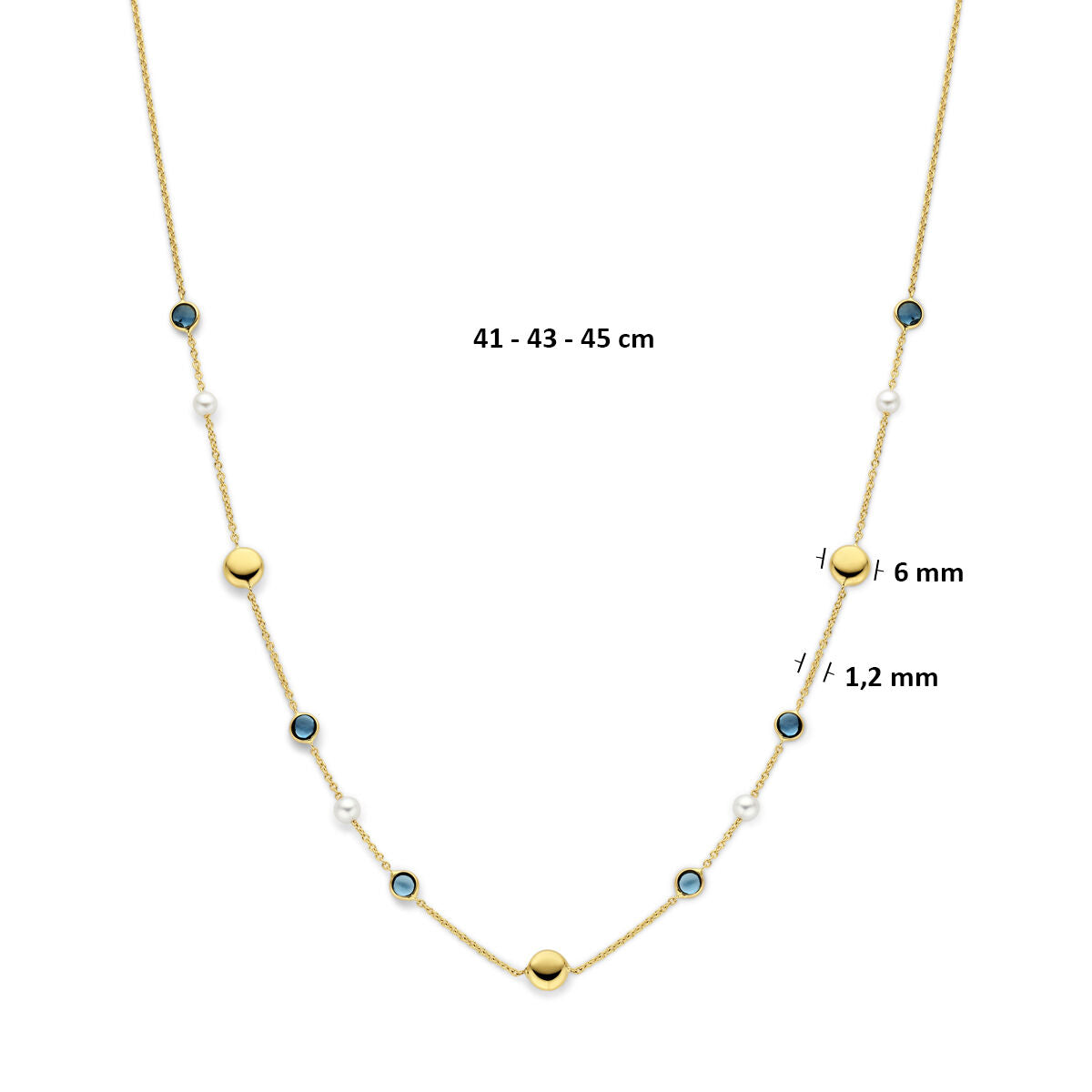 Collier parels en london blue topaas 14K geelgoud 41 - 43 - 45 cm