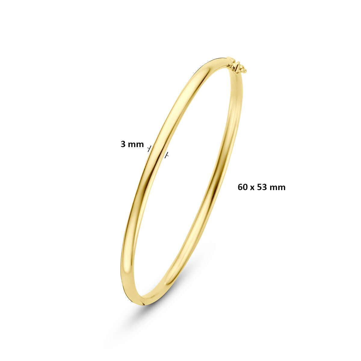 Bangle scharnier ovale buis massief 3 x 9K geelgoud 60 mm