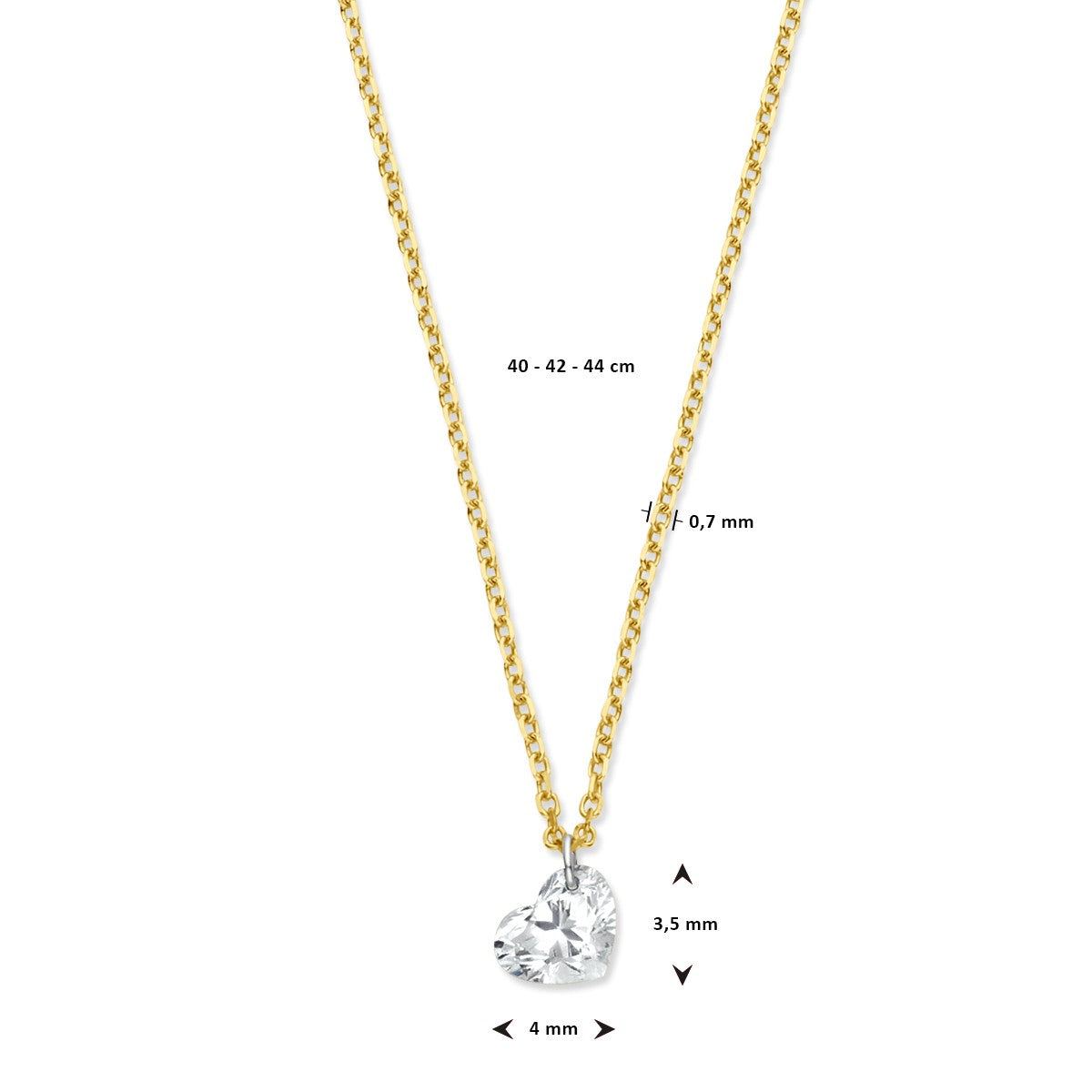 Fantasy Collection Collier hart diamant 40 - 42 - 44 cm 0.15ct g si 18K geelgoud